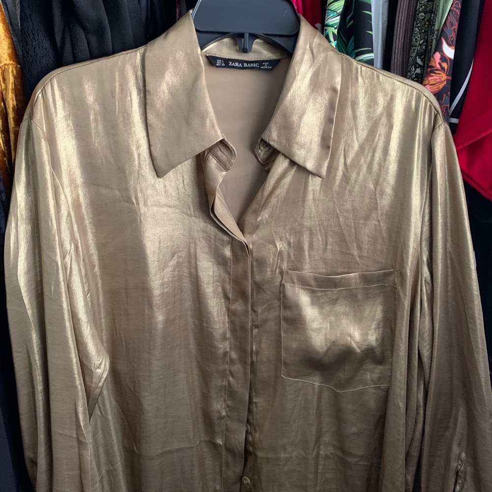 New ZARA BASIC Golden Shirt Dress